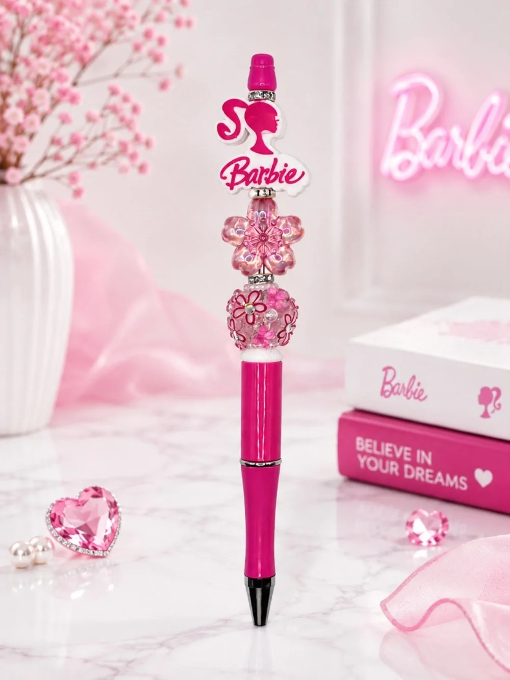 Pink Bloom Beaded Pen